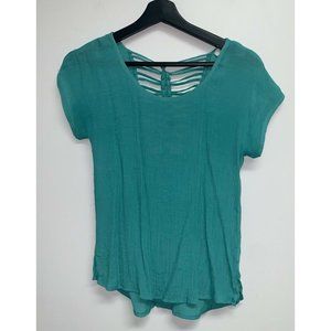 Mine Womens Short Sleeve Top Size S Green Casual Shirt